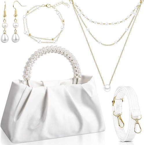 Liliaafar 4 Pcs Pearl Evening Clutch Purse & Jewelry Set