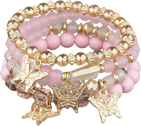 4 Pcs Bohemian Butterfly Crystal Stone Stackable Stretch Bracelets